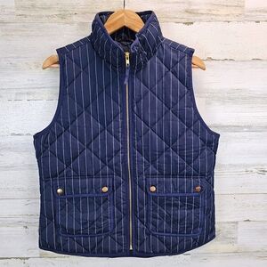 J. Crew Excursion Quilted Puffer Vest Navy Pinstripe Down Fill Jacket M Preppy